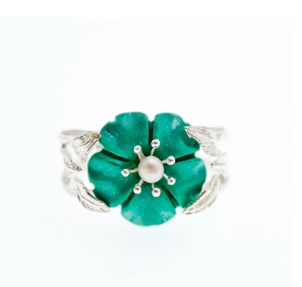 925 Sterling Silver Pearl & Enamel 